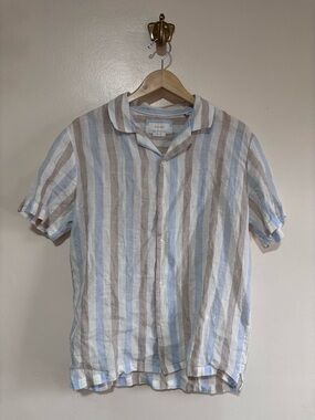 Porter & Ash 100% Linen Men’s Short-Sleeve Striped Button-Down size M